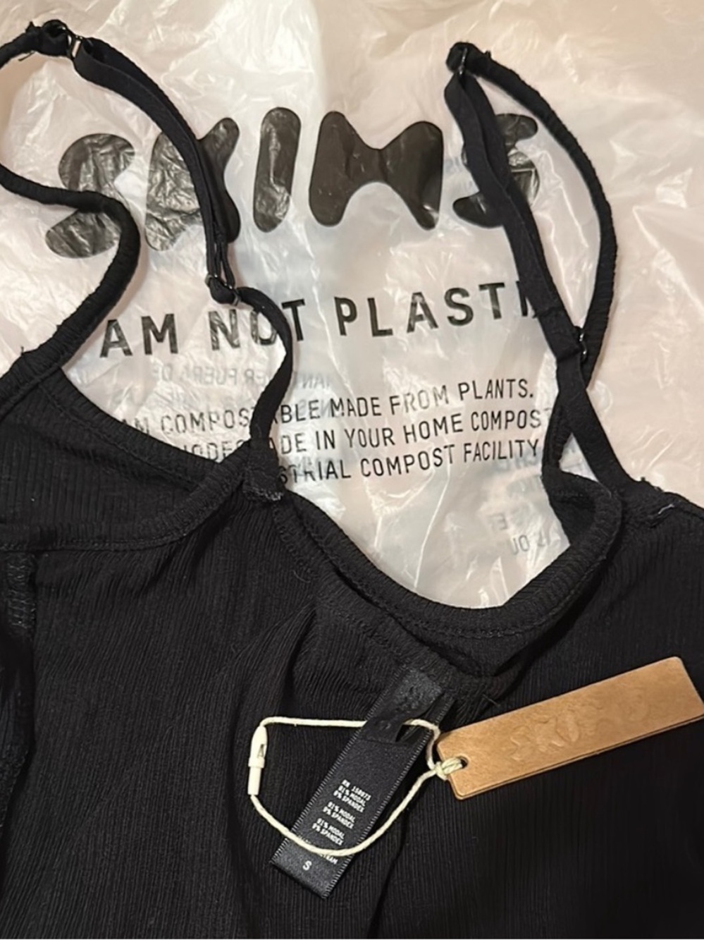 SKIMS Onyx Black Ribbed Slip Camisole